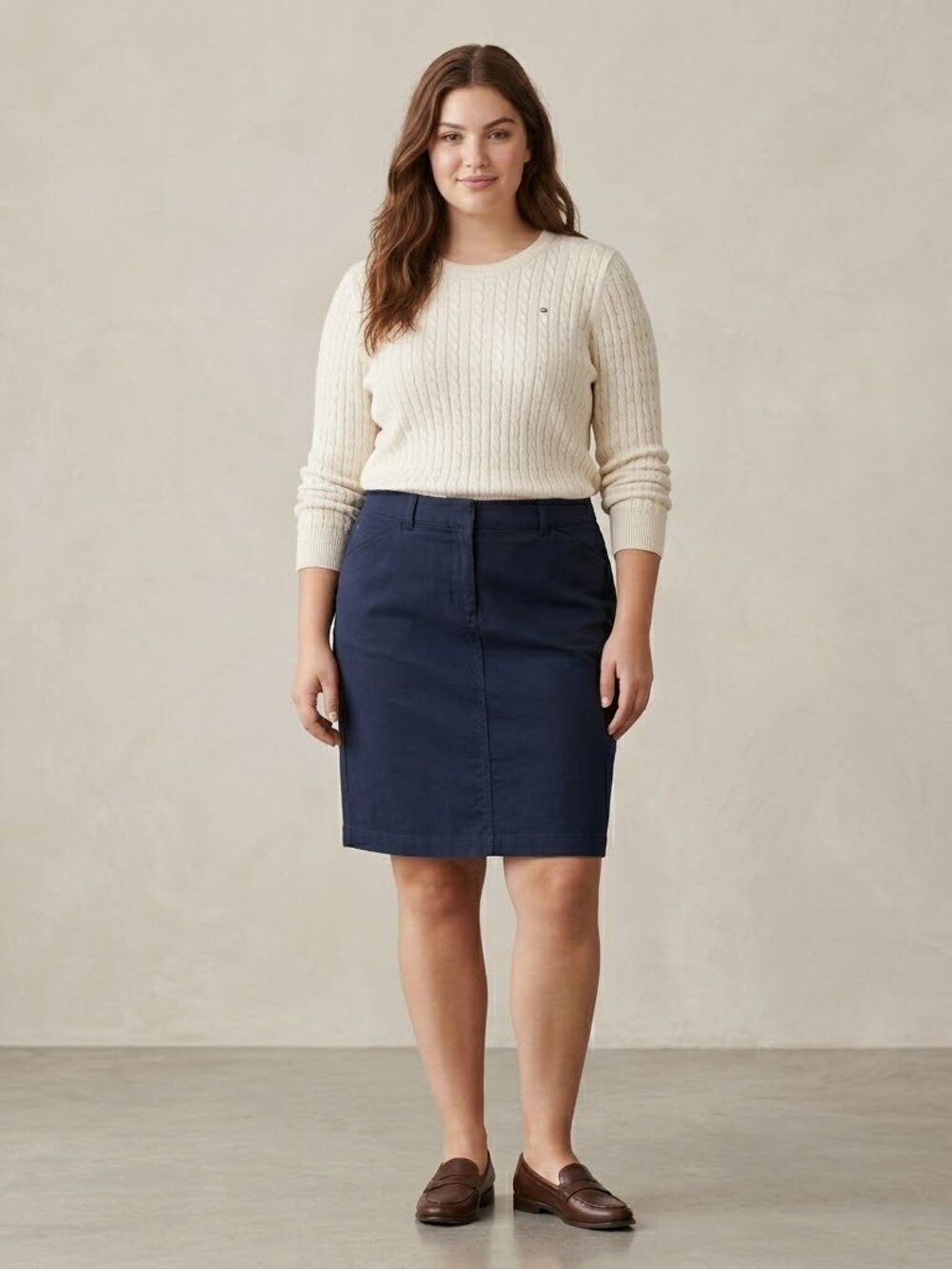 Lauren Ralph Lauren Navy Chino Skirt SZ 14 Stretch Twill Straight Pencil Mini